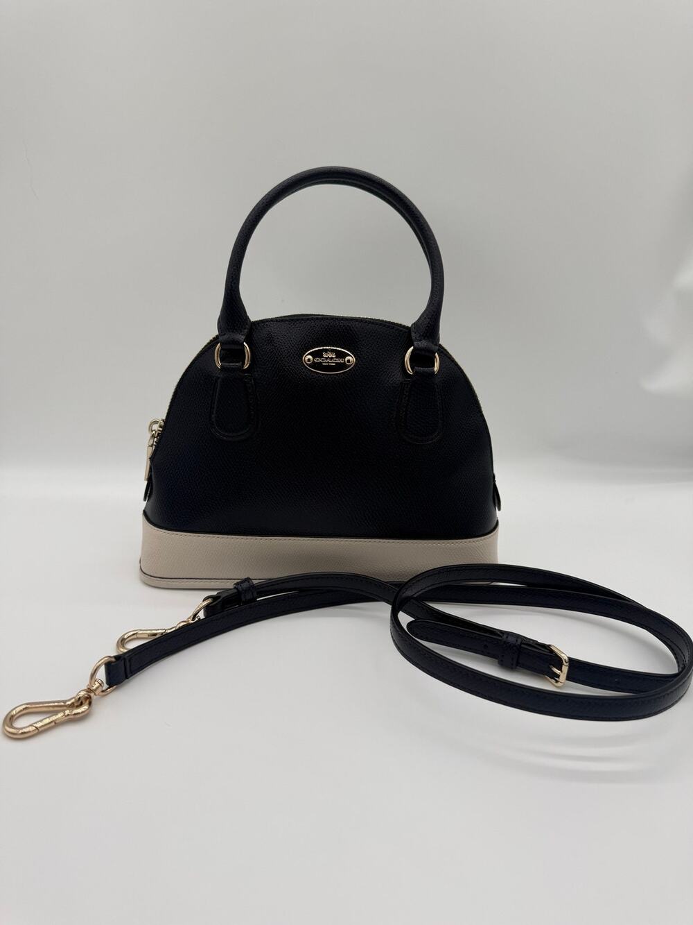 Coach Mini Cora Domed Satchel Midnight Navy Chalk Leather Crossbody F34517⁠